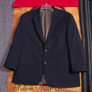 JOSEPH & FEISS Gold-men’s navy blue wool long sleeve triple-button suit jacket